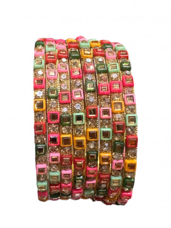 Brass Bangles Multi Color Chudi ( 8 Pcs ) (FBC03)